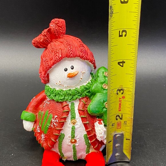Christmas Snowman Figurine Shelf Sitter Red Sweater & Hat Green Scarf - Picture 10 of 11